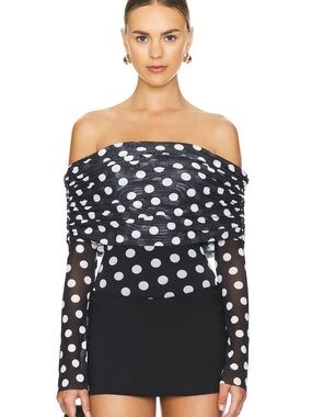 Maxine Polka Dot Sheer Sleeve Bodysuit from Revolve (Size S)